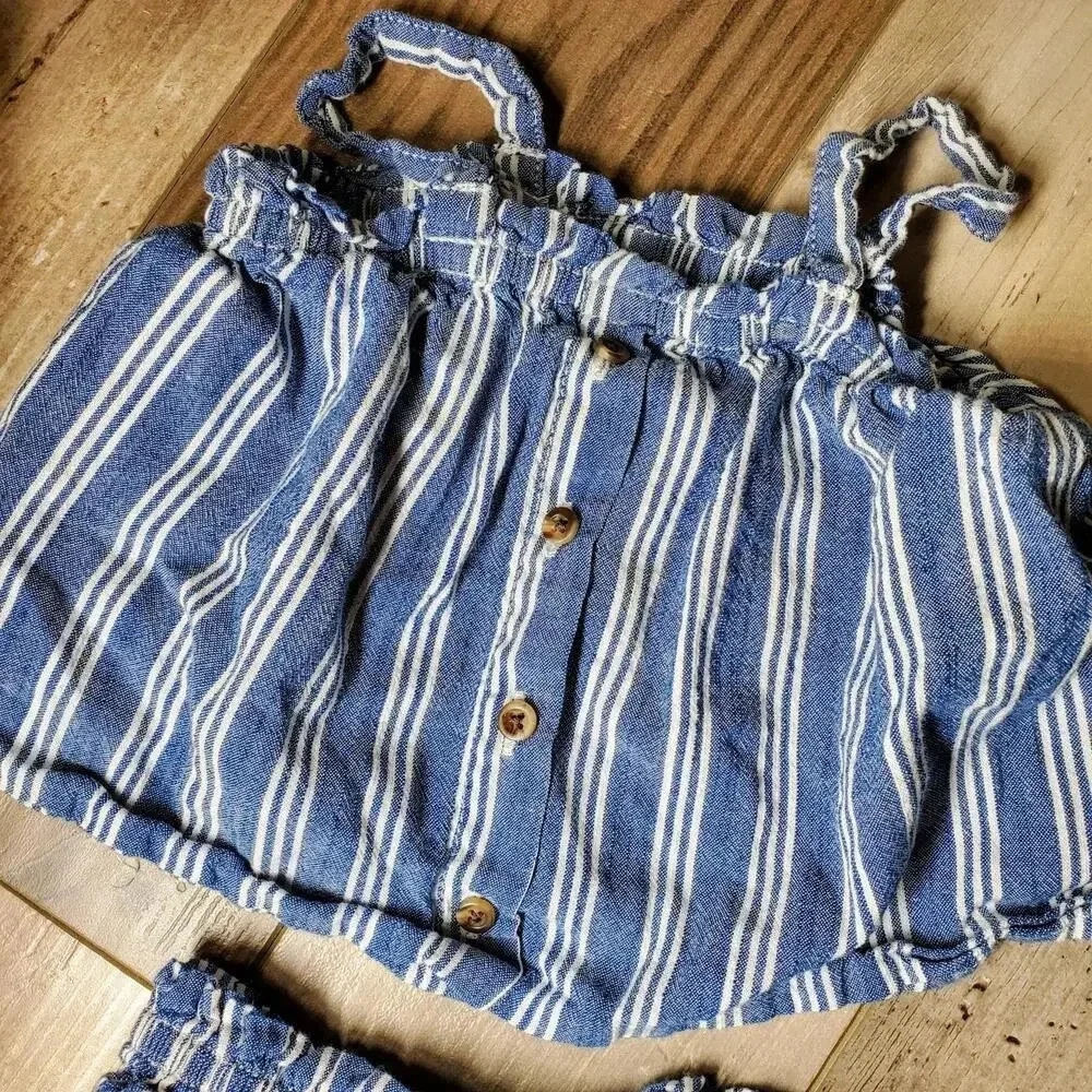 Old Navy Matching Blue & White Striped Summer Outfit Baby Girl Size 6-12M